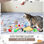Zopeal 76 Pcs Cat Storage Basket Gift Toys Set Interactive Cat Toys Kitten Wand Colorful Flashing Balls Pet Crinkle Balls Attract Kitten to Swat, Hunt for Pet Indoor(Brown)