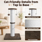 34-Inch Tall Cat Scratching Post for Large Cats, Stable Base, Brown | Heavy-Duty Cat Scratcher, Extra-Tall Thick Post, Soft Natural Cotton Rope, Hanging Interactive Cat Toys, Indoor Cat Furniture