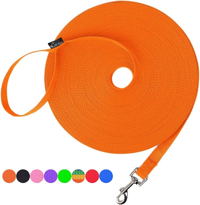 Hi Kiss Dog/Puppy Obedience Recall Training Agility Lead - 15ft 20ft 30ft 50ft 100ft Leash - Great for Play, Camping, or Backyard - Orange