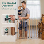 Babelio No Bottom Bar Baby Gate, 28" H x 26-43" W, Brown Wood Pattern | Easy Install| One-handed Opening| Auto-close| Drill Needed Indoor Safety Dog/Pet Gate for Stairs, Hallways & Doorways