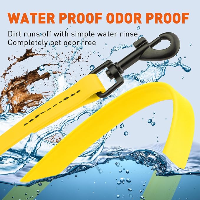 Dogline Biothane Waterproof Dog Leash Strong Coated Nylon Webbing with Black Hardware Odor-Proof Easy to Clean High Performance for Small or Large Dogs Made in USA 4 or 6 ft Lead, Lemon Yellow