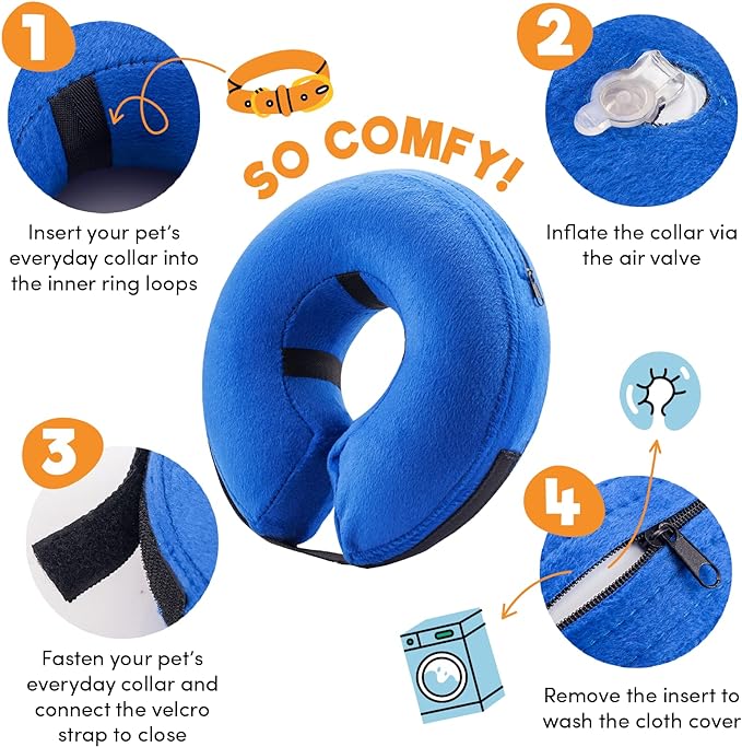 BENCMATE Inflatable Dog Cone Collar Alternative, Soft Dog Cone for Small Medium Large Dogs and Cats, Neck Recovery ECollar Donut Collar After Surgery (X-Small，Blue)