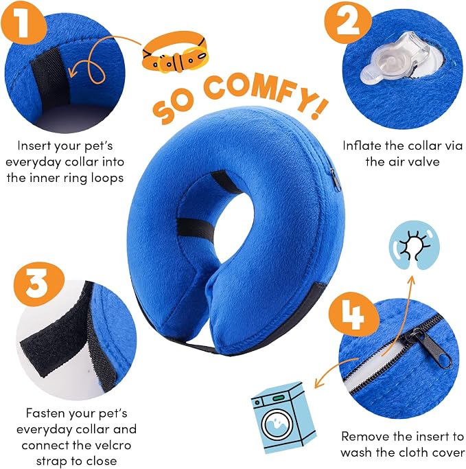 BENCMATE Inflatable Dog Cone Collar Alternative, Soft Dog Cone for Small Medium Large Dogs and Cats, Neck Recovery ECollar Donut Collar After Surgery (X-Large, Blue)