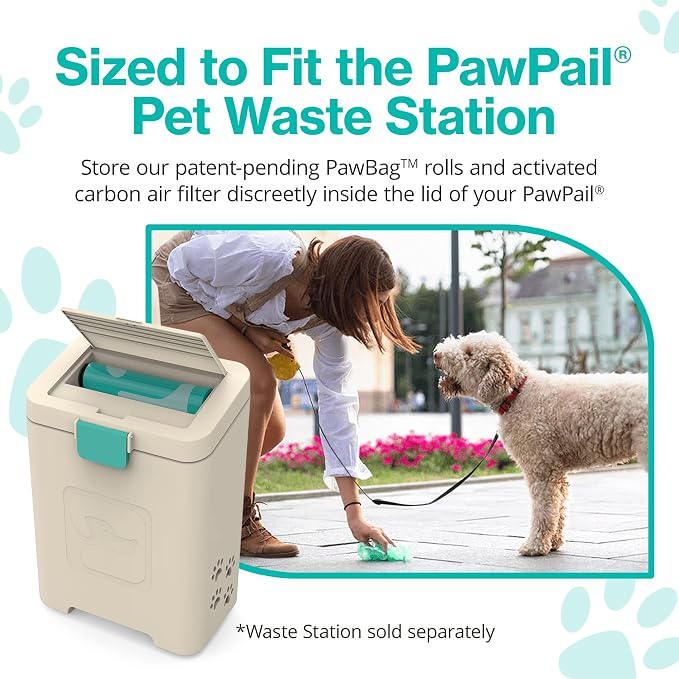 PawPail Scented Dog Poop Bags Refill with Carbon Filter - 1 Roll of 150 XL Dog Waste Bags with Poop Filter - Mild Floral Scent, Leakproof, & Durable - For Pet Waste Station