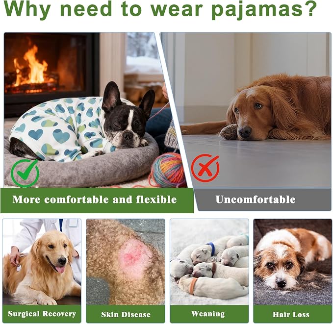Dog Pajamas Lightweight Dog Onesies Soft Stretchy Tiny Outfit Clothes for Small Medium Large Puppy Pjs Clothes Doggie Cat Pet Boys Girls Outfit (Small (5-10lb), Heart)