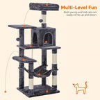 Feandrea Cat Tree, 54.2-Inch Cat Tower, Plush Multi-Level Condo with 4 Scratching Posts, 2 Perches, Hammock, Cave, Smoky Gray UPCT161G01