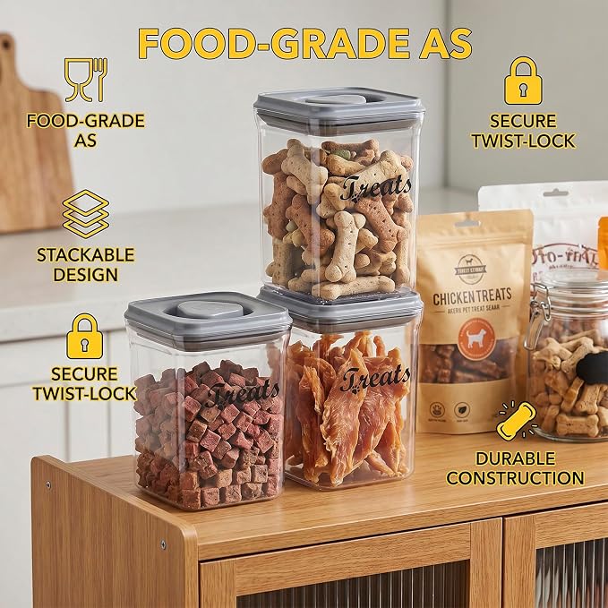 1.37 Qt Pet Food Storage Containers, Airtight Dog Food Storage Container with One-Touch Opening, Dog Treat Container with a Stickers & Pen,Suitable for Pet,Bird Seeds,Dog & Cat Treats(Gray)