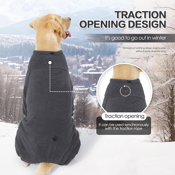 Fleece Dog Sweater for Small Medium Large Dog for Run Walk Sleep Pet Winter Jacket & Windproof Clothes Coat Large Grey