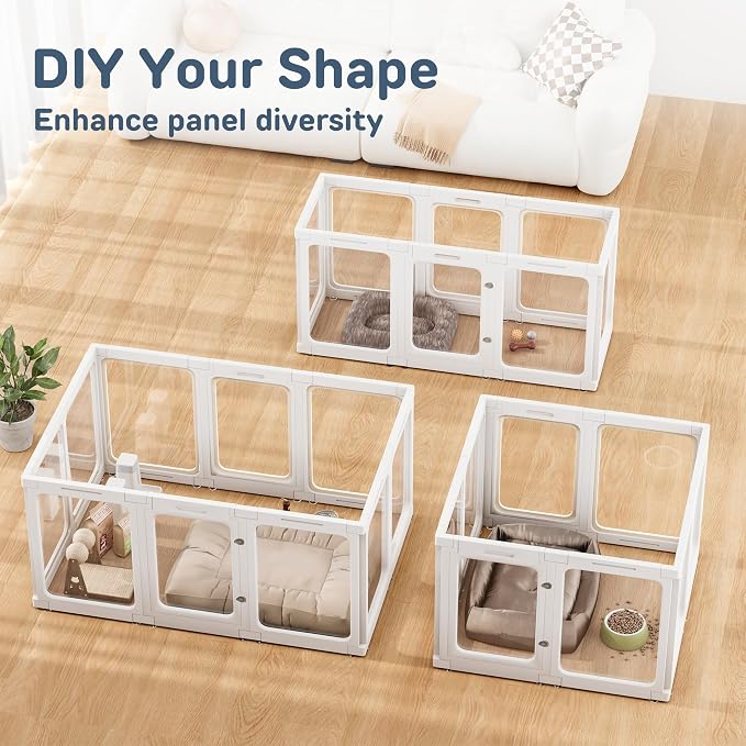 Jalove Acrylic Indoor Dog Playpen for Small and Medium Dogs, 24 inch, 2 Panels, Includes 1 Gate & 1 Panel, White