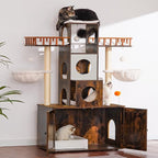 Heybly Cat Tree with Litter Box Enclosure for Indoor Big Cat HCT110SR | Cat Tower for Large Cats 20 lbs Heavy Duty, Modern Cat Condo Furniture with Scratching Posts, Rustic Brown