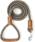 Mile High Life Dog Leash Braided Cotton Rope w/Leather-Wrapped Ends/Handle | Rust-proof 360° swivel clasp, Heavy-duty for medium/large breeds. Great for weddings, daily walks (4 FT, 1/2", Black)