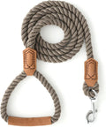 Mile High Life Dog Leash Braided Cotton Rope w/Leather-Wrapped Ends/Handle | Rust-proof 360° swivel clasp, Heavy-duty for medium/large breeds. Great for weddings, daily walks (6 FT, 1/2", Black)