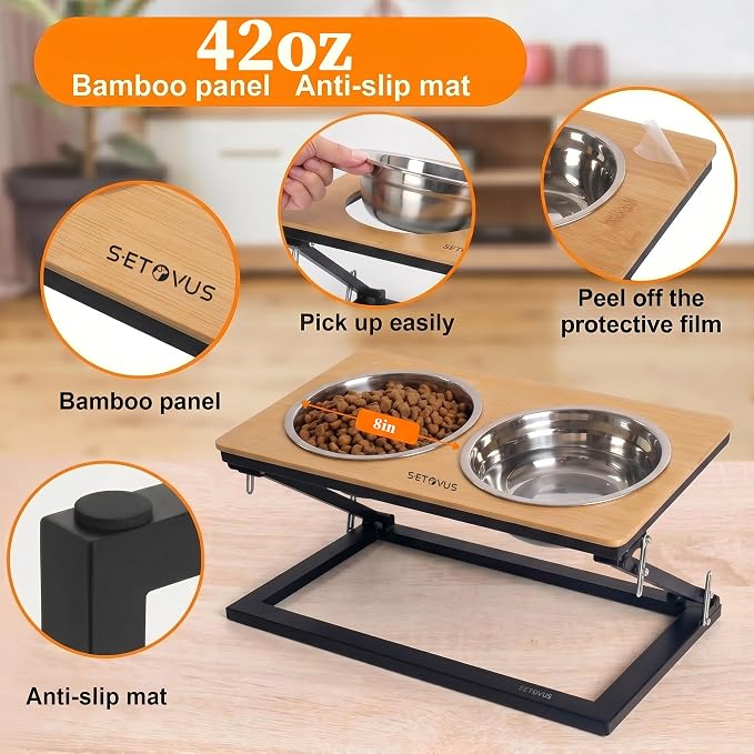 Elevated Dog Bowl, Adjustable Height and Tilt Angle Dog Bowl Stand | Precisely Adjust Height And Tilt Angle, Easy To Clean, Equipped With 2 Stainless Steel Food Bowls, Sturdy And Durable.