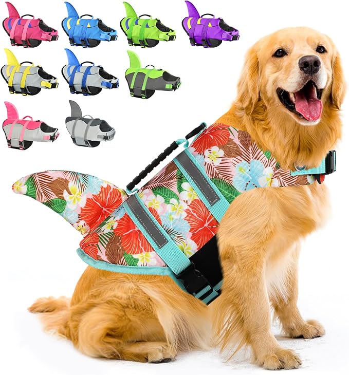 Fragralley Shark Dog Life Jacket, Adjustable Dog Life Vest with Shark Fin, Suit for Small Medium Large Dog Life Vest for Swimming, Boating, Pool, Beach