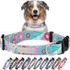 Lucky Love Dog Collars, Vivid Flower Pattern Dog Collars for Medium Female Dogs, Spring & Summer Floral Themed Print, Caroline, Medium