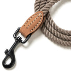 Mile High Life Dog Leash Braided Cotton Rope with Leather-Reinforced Ends | Rust-proof 360° swivel clasp, Heavy-duty for small/medium breeds. Great for weddings, daily walks (5 FT, 1/3", Camel)
