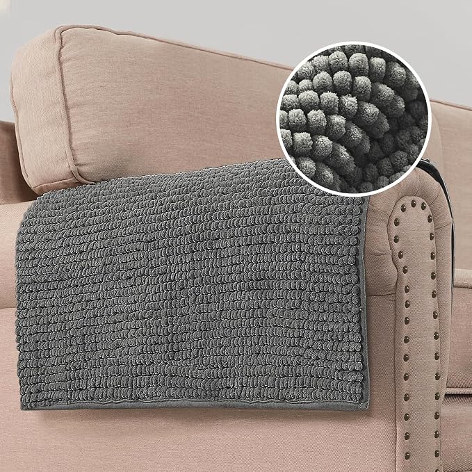 H.VERSAILTEX Plush Chenille Couch Armrest Cover 2 Packs Thick and Soft Sofa Covers Furniture Protector Cover for Pets (27.5" x 27.5", Grey)
