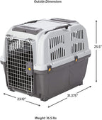 Skudo by MidWest 32-Inch Travel Carrier, Gray, Fits Pets up to 40 lbs | Hard-Sided Pet Carrier, Travel Crate with Handle, Ventilated Design, Locking Tabs, Easy Assembly