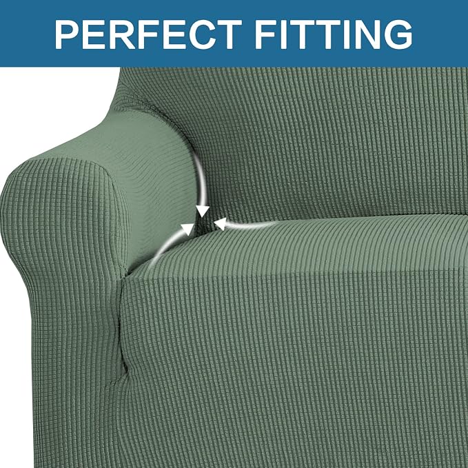 H.VERSAILTEX Stretch Sofa Covers 4 Seater Sofa Slipcovers for Living Room Dog Cover for Couch Feature Thick Checked Jacquard Fabric with Elastic Bottom, Sofa X-Large - Loden Frost