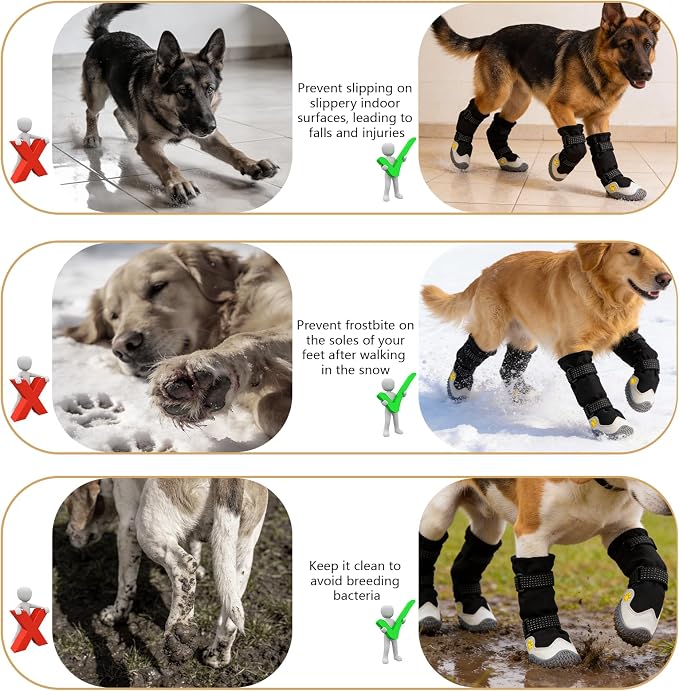 BECEMURU Dog Boots, Double-Straps Anti-Fall Off Dog Booties Shoes, Non-Slip Paw Protectors for Outdoor Walking Hiking in Snowy or Rainy Day (Black, 1#(Width 1.6 inch) for 14-23 lbs)