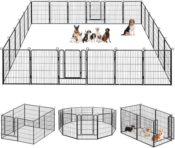 Dog Playpen, 32inch 20 Panels Outdoor Dog Fence Indoor Dog Pen Anti-Rust Pet Puppy Pen Dog Exercise Pen with Lock for Medium Small Dogs, Portable Pet Fence for Yard RV Camping