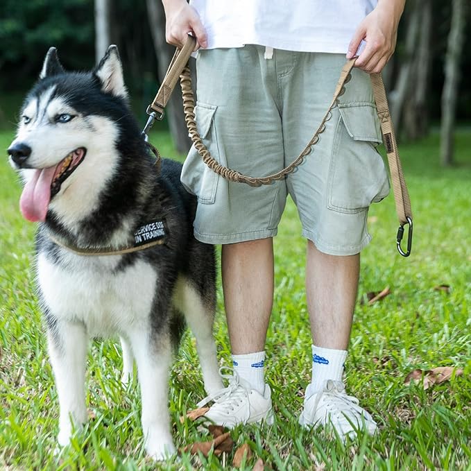 EXCELLENT ELITE SPANKER Tactical Military Bungee Nylon Dog Leash Adjustable | Adjustable No Pull Leads Rope Quick Release with 2 Control Handle heavy duty durable for training huntingfor medium large dog
