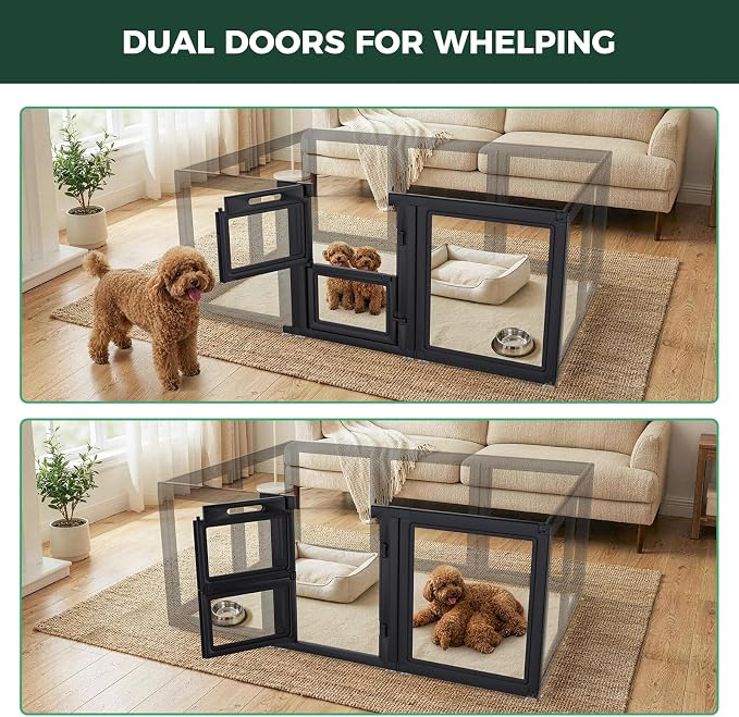 FXW Add-On Whelping Gate & Panel for AuraSpace Acrylic Indoor Dog Playpen | Fits AuraSpace 24"H, Includes 1 Split Gate + 1 Panel, for Newborn Puppies