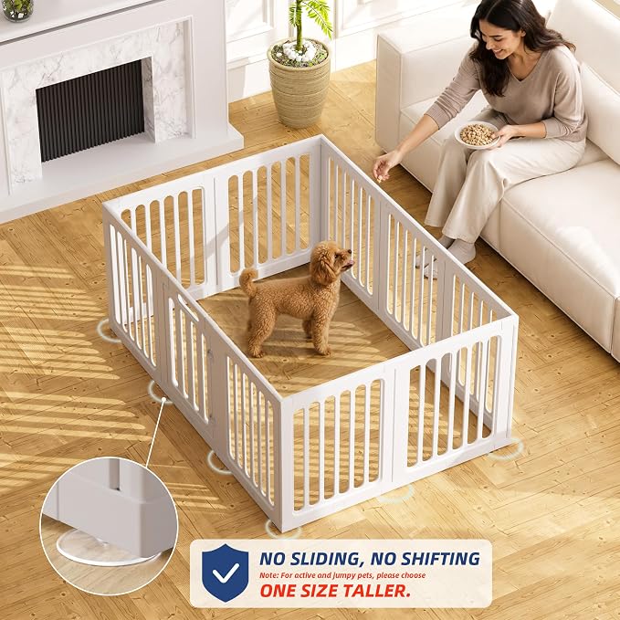 Cozy-Picket Dog Playpen, Expandable Decorative Puppy Fence with Room Divider to Create 2 Rooms for Puppies and Small Dogs, 24", 12 Panels, White