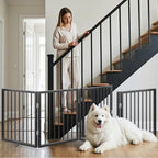 Vantas 80" x 24" Foldable Freestanding Extra Wide Dog Gate with Door,Black | Pet Gate for Stairs and Doorways, Renter Friendly No Drill, Indoor Pet Fence Extra Wide, Easy Storage, With Support Feet