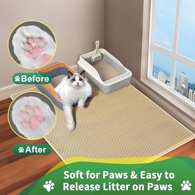 GRELY XXL 47''X 36'' Supper Large Cat Litter Box Mat,2 Layer Litter Mat for Indoor Cats,Rug for Pet Kitty,Litter Trapping Mats,Waterproof Urine Proof,Non-Slip