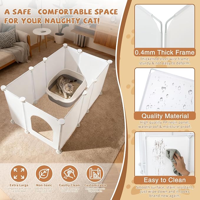 FHTONGE Extra Large Cat Litter Box Enclosure with Door, Protect Wall Floor | Cat Litter Pan Splash Guard Barrier, Universal Kitten Toilet Box Cover Hideaway Divider, Pee Shield Privacy Screen Surround