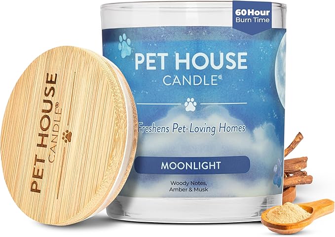Pet House Candle Plant-Based/Soy - Clean Burning Scented, Long Lasting Pet Odor Candle for Home - Moonlight