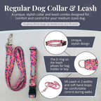 Lucky Love Dog - Easy Click Buckle Dog Collar with Leash Set Combo, Durable & Comfortable for Male & Female Dogs, Pet Collar for Medium Dogs, Secure Fit - Floral Rosie Combo, Medium