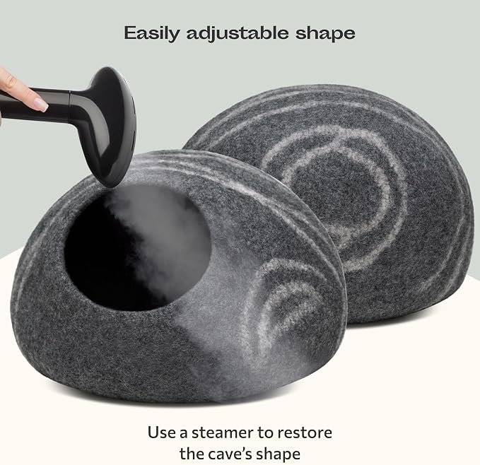 MEOWFIA Cat Cave – Premium Felt Cat Bed Enclosure for Indoor Cats, Handmade Merino Wool (Dark Grey, Large)