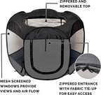 Furhaven Portable Dog Playpen Cat Tent, Pet playground,Kennel foldable indoor outdoor zippered puppy crate - Gray, Medium