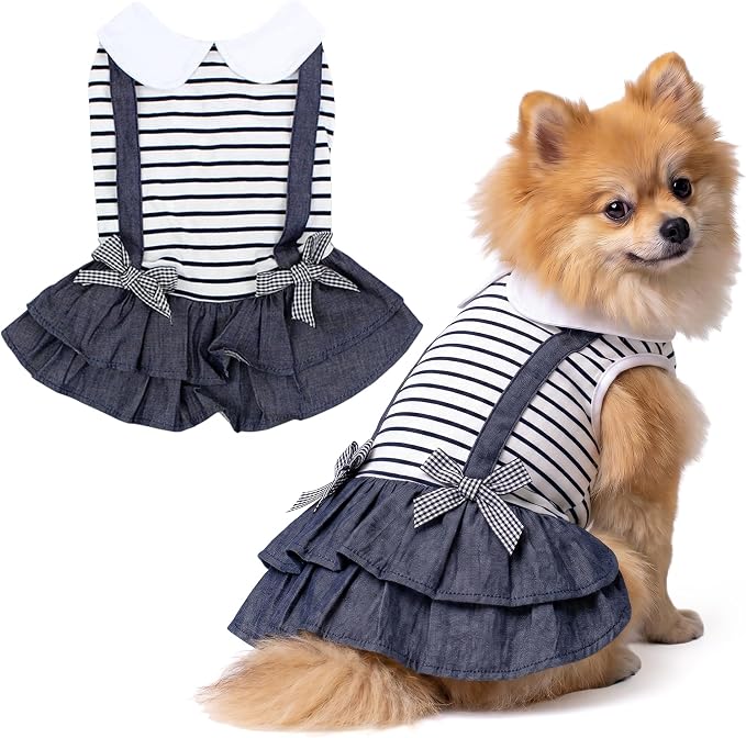 Parisian Pet Preppy Dog Dress - Summer Clothes for Medium Dogs Girl - Stylish Sleeveless Pet Outfit - Designer Dog Apparel - Lightweight and Breathable Puppy Clothes - Comfortable Skirt for Dogs