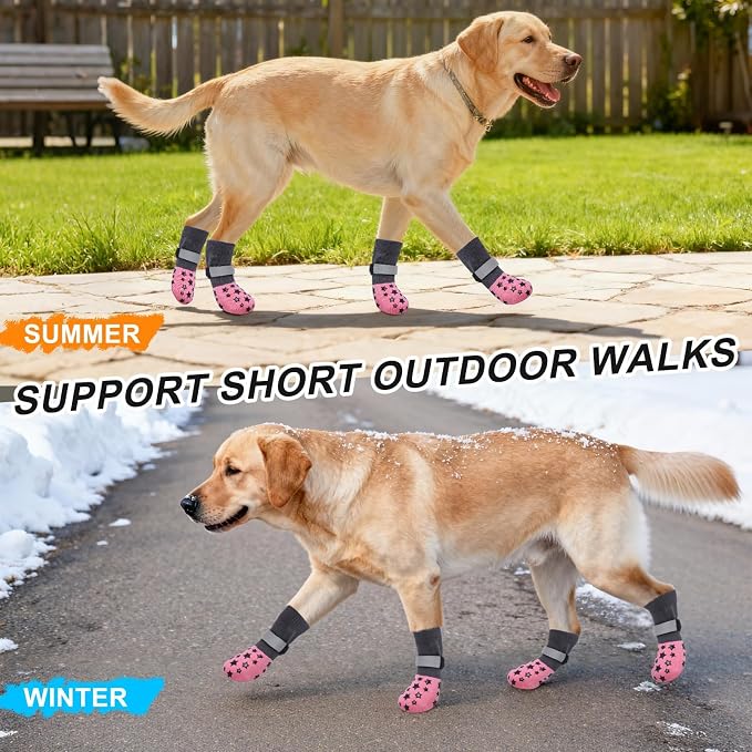 BEAUTYZOO Anti Slip Dog Socks to Prevent Licking Paws, Dog Shoes for Hot Pavement, Grip Socks for Dogs on Hardwood Floors, Dog Booties Alternative, Reflective&Washable Paw Protection for Senior Dogs