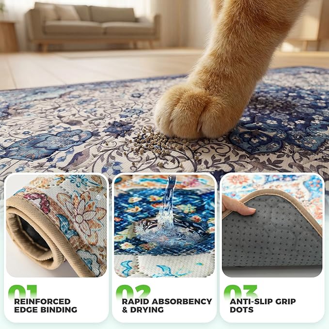 Hompet Cat Litter Mat 2 Pack, 18x54 Large Machine Washable Trapping Mats for Cats, Super Absorbent & Urine-Proof Cat Litter Box Mat for Floor, Waterproof & Non Slip Kitty Litter Rug
