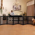 LZRS Wooden Free Standing Dog Gate 120" W x 24" H, Foldable Solid Hardwood Pet Safety Fence for House Doorways, Stairs, Hallways, Step-Over Pet Barrier, No Drill Easy Setup, Black