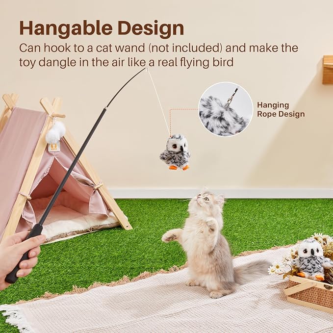 Potaroma Flapping Owl Cat Toys (No Flying), Lifelike Bird Chirp, Rechargeable Touch Activated Kitten Toy, Interactive Catnip Kicker Exercise Toys 4.0" for All Breeds | Rechargeable Touch Activated Kitten Toy, Interactive Catnip Kicker Exercise Toys 4.0...