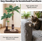 Woochpet Palm Tree Cat Scratching Post Dual Height Brown | Natural Sisal Wrapped Poles, Hanging Plush Balls, Bottom Roller Ball Track, Hidden Peek Hole