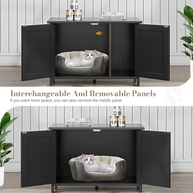 JY QAQA Cat Litter Box Enclosure,Litter Box Furniture Hidden with Barn Door,Wooden Washroom Furniture,Cat House,Fit Most of Litter Box,Black