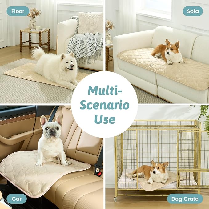 COZY KISS Cooling Couch Cover for Dog Washable, Cool Sofa Cushion Mat | Q-Max >0.4 Cool Tech, Non-Slip Pet Pad for Car Seat Protector, Liquid Pee Proof Mat for Dog, Cats, 27.5x47 Inch, Beige