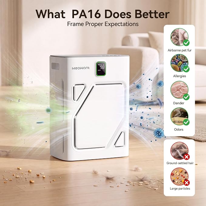 Meowant Air Purifier for Home Large Room 2600ft², H13 HEPA Filter, Double Air Intake, PM2.5 Air Quality Display, Auto Mode, Washable Pre-Filter, 2X-Purification For Pet Hair Dander Odor Dust, White