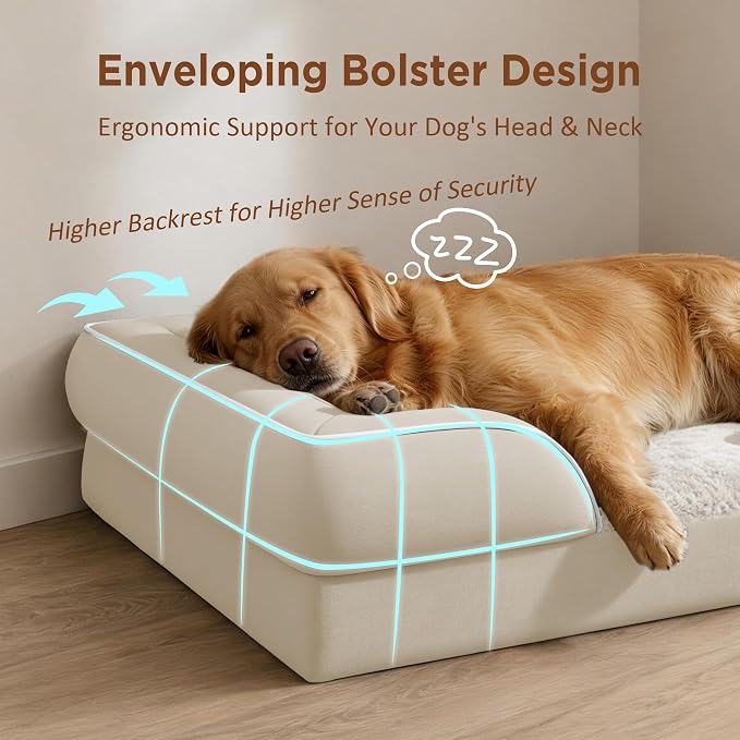 Comfort Expression Orthopedic Dog Bed for Extra Large Dogs with Bolster | Waterproof Dog Couch Bed with Washable Cover & Non-Slip Bottom, Supportive Egg Crate Foam XL Pet Bed, 45x35 Inch