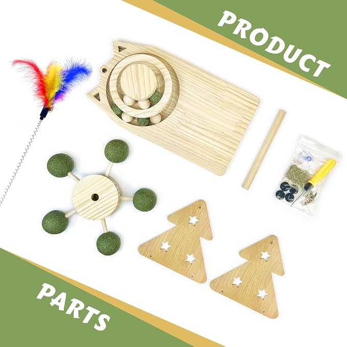 3-in-1 Cat Scratcher Toy ；with 1.96in Catnip Balls Windmill Turntable 、0.78in Catnip Balls for cat Ball Track and cat Feather Toy