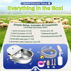Automatic Animal Drinking Water Bowl with Float Valve, Extended Pipe & Drain Hole,3L Stainless Steel Waterer Feeder Farm Dog Dispenser Kit Self Filling for Livestock Horse Goat Water Trough