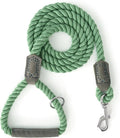 Mile High Life Dog Leash Braided Cotton Rope w/Leather-Wrapped Ends/Handle | Rust-proof 360° swivel clasp, Heavy-duty for medium/large breeds. Great for weddings, daily walks (6 FT, 1/2", Green)