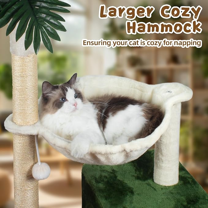Fantasreen Cat Tree 38'' Tower with Large Hammock, Track Balls for Indoor Cats