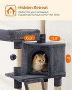 Feandrea Cat Tree, 45.3-Inch Cat Tower, Plush Condo Scratching Post, Gray | 45.3-Inch Cat Tower, Plush Condo with Scratching Post, Ramp, Perch, Spacious Cave, Smoky Gray